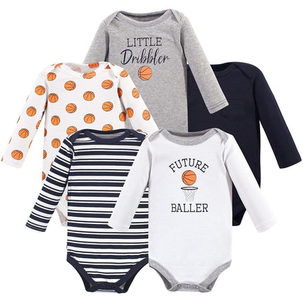 Hudson Baby Unisex-Baby Cotton Long-Sleeve Bodysuits, Basketball, 0-3 Months