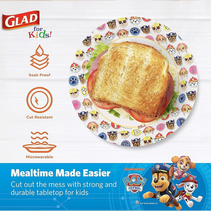 Glad for Kids Paw Patrol Emoji Disposable Paper Plates - Soak Proof, Microwave Safe Snack Plates, Kid Friendly Dinnerware for Everyday Use, 7 Inch, 20 Count (Pack of 10)