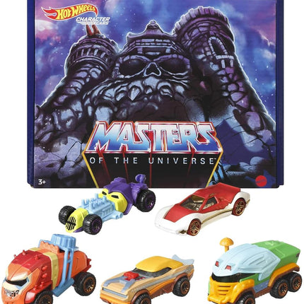 Hot Wheels Masters of the Universe 5-Pack of 1:64 Scale Character Cars, Collectible Vehicles Inspired by He-Man, Skeletor, Man-At-Arms, Beast Man & Teela, Gift for Collectors, Fans & Kids Ages 3 Years