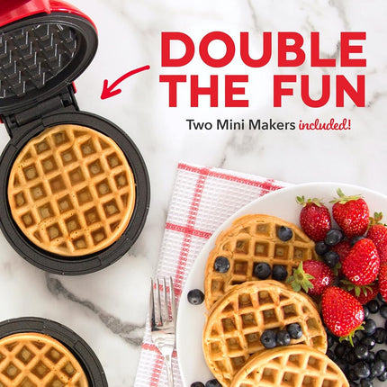 Dash Mini Waffle Maker- Waffle Maker for Breakfast & Snacks - Compact & Easy-to-Clean - nonstick surfaces - Fun & Portable Kitchen Essential - Red - 2-Pack