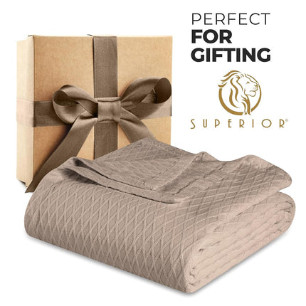 Superior Diamond Weave All-Season Cotton Blanket, Cover for Home, Couch, Bed, Soft, Warm Blankets, Boho Aesthetic, Comfy, Cozy, and Cute Covers, Decorative Bedding Essentials, Throw Size, Khaki