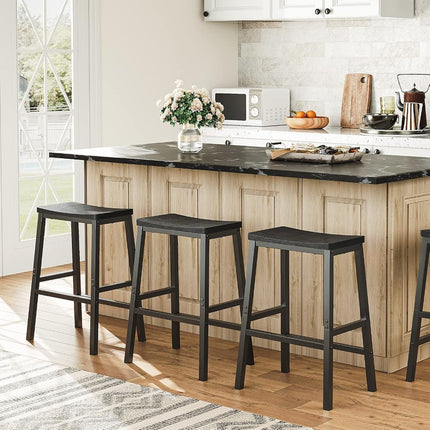 HOOBRO Bar Stools, Set of 2 Bar Chairs, Saddle Stools, Kitchen Counter Stools with Footrests, Industrial Stools for Dining Room, Kitchen, Counter, Bar, Black BB02MD01