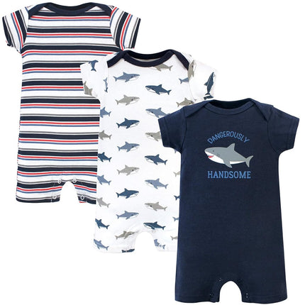 Hudson Baby Unisex Baby Cotton Rompers, Shark, 3-6 Months