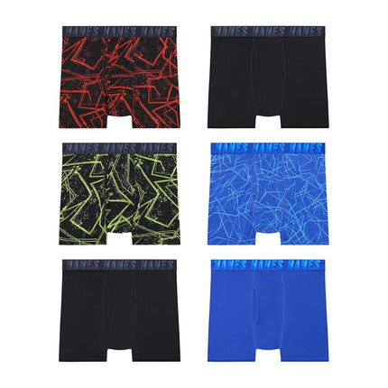 Hanes Big Moves Breathable Underwear, Performance Stretch Boxer Briefs for Boys, Moisture-Wicking, 6-Pk, Blue/Black/Red/Lime Print, Blue/Black/Red/Lime Print, Large