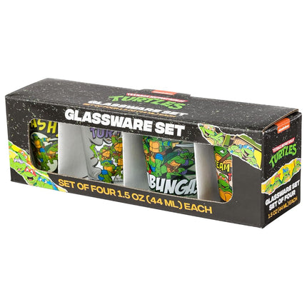 Silver Buffalo TMNT Group Comic Book Set Boxed 4pc. 1.5oz. mini Glass Set 4x1
