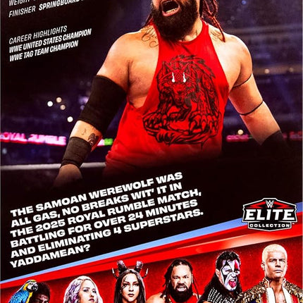 Mattel WWE Elite Action Figure & Accessories, Series #125 Set, 6-inch Collectible Jacob Fatu with 25 Articulation Points & Swappable Hands