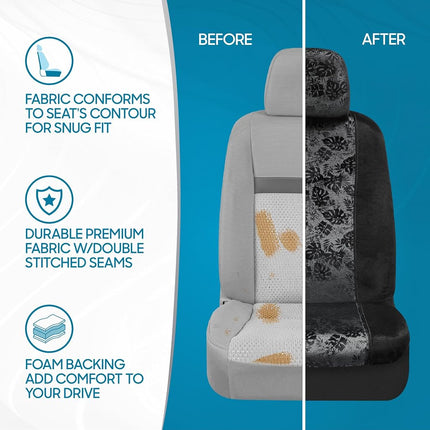 BDK Floral Theme Fresh-Protect Sideless All Protection Universal Auto Cars Front Seat Covers - 2 Piece Midnight Blue
