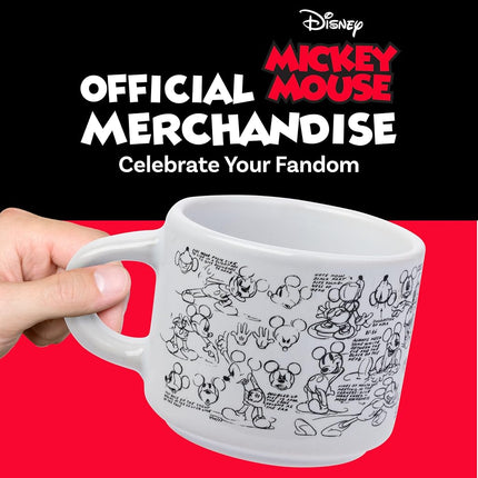 Silver Buffalo Disney Mickey Mouse Vintage Sketches Art 4pc Stackable Ceramic Espresso Small Cup Set, 3 Ounces