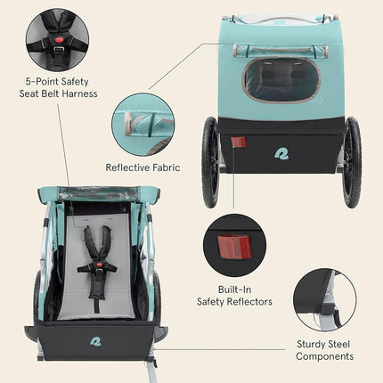 Remolque de Bicicleta Retrospec Rover para Niños - Remolque Plegable/Colapsable de un O Dos Asientos para Niños, con Ruedas de 16", Reflectores de Seguridad y Compartimento de Almacenamiento Trasero - Azul Ridge