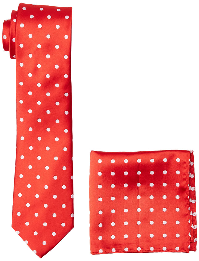 Stacy Adams Men's Satin Dot Tie Set, Fire Red, One