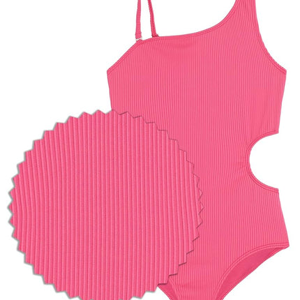 Maillot de bain une pièce Kanu Surf Cori Beach Sport à épaule unique et découpe latérale UPF 50 pour fille, Rose uni côtelé, 6