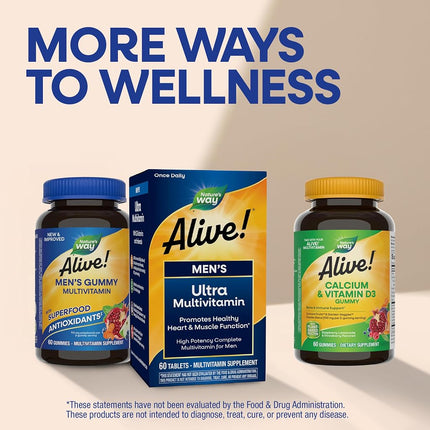 Nature's Way Alive! Men's Gummy Multivitamin, High Potency B-Vitamin Complex, Supports Muscle Function*, Fruit Flavored, 60 Gummies