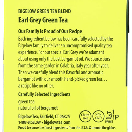Bigelow Tea Green Tea - Earl Grey - Case Of 6-20 Bag