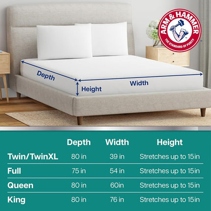 Protector de colchón Arm & Hammer de felpa suave, impermeable, blanco, tamaño Queen