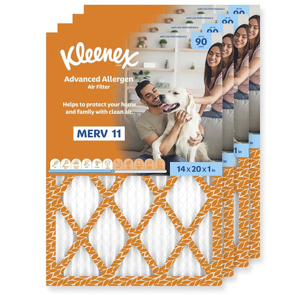 Kleenex Advanced Allergen Air Filter 14x20x1 Inches - 11 MERV RATING (4-Pack)