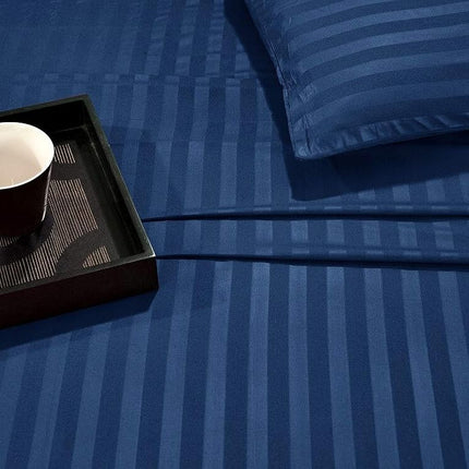 Elegant Comfort Luxury Soft Bed Sheets Dobby Stripe 1500 Premium Hotel Quality Microfiber Softness Wrinkle and Fade Resistant (6-Piece) Bedding Set, Full, Sapphire Blue
