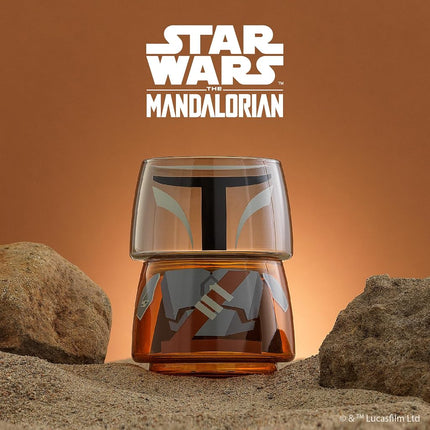 JoyJolt Character Stackable Star Wars Drinking Glasses - 8oz Mandalorian Glass Cups, Head and Body! Set of 2 for Bar, Kitchen - Fun Glassware, Star Wars Gifts