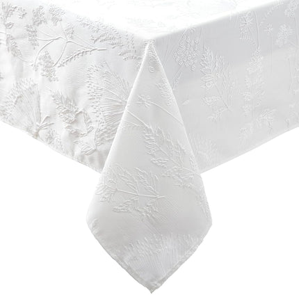 Laura Ashley Tablecloth Raised Woven Embroidered Jacquard Fabric, Wrinkle Resistant for Dining, Holiday, Party, Wedding or Banquet, 60" x 120", Cynthia White