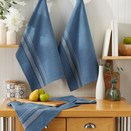 DII Cotton Oversized French Stripe Dish Towels, 20 x 30 Set of 3, Monogrammable Country Farmhouse Flour Sack Tea Towels-Chambray Blue