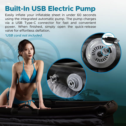 Inflatable Nuru Massage Sheet, Raised Sides, Self-Inflating USB-C Pump