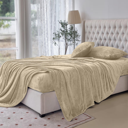 Elegant Comfort Luxuriously Soft 4-Piece Velvet Plush Flannel Sheet Set - Premium Quality - Cozy Warm, Anti-Static, Non Pilling Fuzzy Velvet Flannel Fleece Deep Pocket Sheet Set - Twin XL, Cream