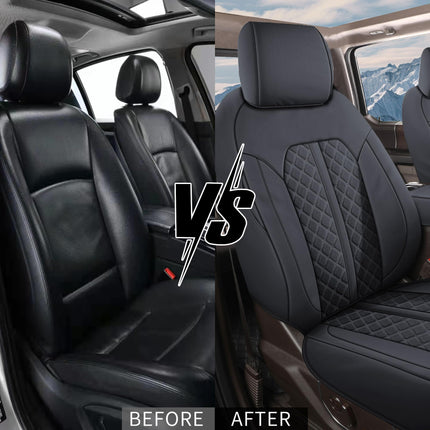 Truckiipa Seat Covers for Trucks Dodge Ram 1500 Front Leather Waterproof Automotive Seat Cover Custom Fit for 2009-2018 Dodge Ram 1500, 2010-2023 Ram 2500 3500 Crew Mega Cab, Front Pair, Black