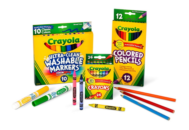 CRAYOLA Back To School Supplies, Grades 3-5, Ages 7, 8, 9, 10, Contains 24 Crayons, 10 Washable Broad Line Markers, and 12 Colored Pencils