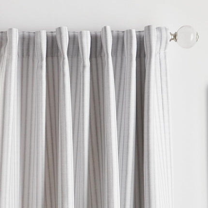 Martha Stewart Ticking Stripe Blackout Lining Rod Pocket/Back Tab Window Curtain Panel Pair, 95", White/Grey