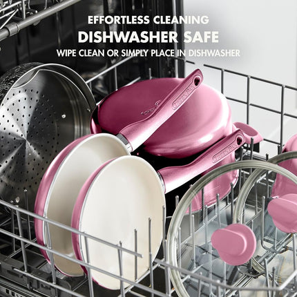GreenPan Rio 8" Frying Pan Skillet and Spatula Set, Soft Grip Handle, PFAS-Free, Dishwasher Safe, Oven Safe, Pink
