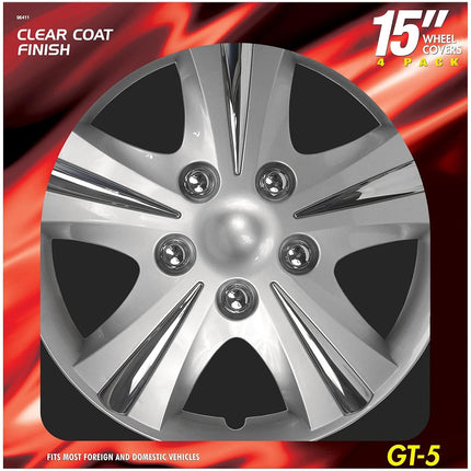 Custom Accessories 96411 GT-5 Silver 15" Wheel Cover, Pack of 4