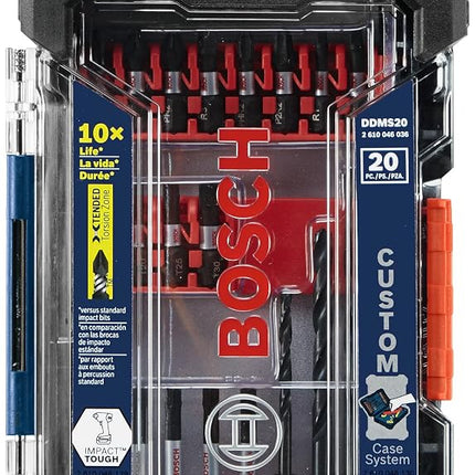 BOSCH DDMS20 20-Piece Assorted Impact Tough Drill Drive Custom Case System Set for Drilling and Driving Applications