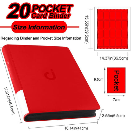 Premium 2000 Pocket Card Binder - 20 Pocket Trading Card Binder with Sleeves Fits 2000 Cards, Ringless Card Album for TCG - Model A，Classic Red