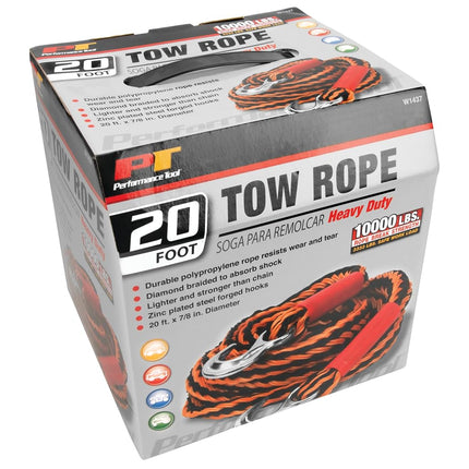 Performance Tool W1437 7/8" x 20' Heavy Duty Polypropylene Diamond Braided Tow Rope