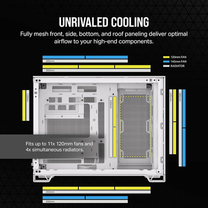 CORSAIR 2500D AIRFLOW Small-Tower mATX Dual Chamber PC Case – Tempered Glass – Reverse Connection Motherboard Compatible – No Fans Included – White