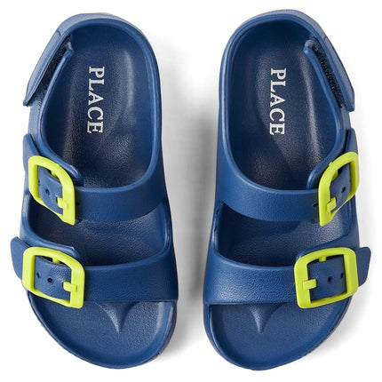 The Children's Place Boy's Baby Double Buckle Slide Sandals, Tile Blue, 6 Toddler