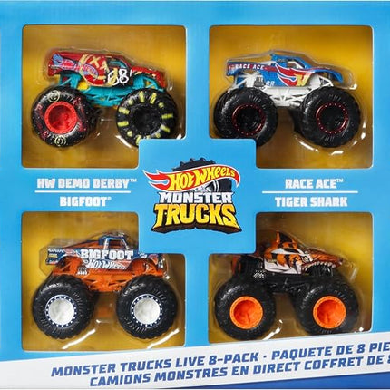 Hot Wheels Monster Trucks Live 8-Pack, Multipack of 1:64 Scale Toy Monster Trucks, Characters from The Live Show, Smashing & Crashing Trucks, Gift for Kids 3 Years Old & Up