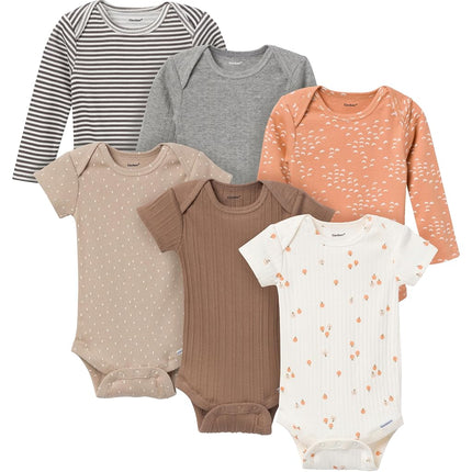 Gerber Unisex Baby Multi-pack Onesies Bodysuits (Short and Long Sleeve), Tan Little Apples, 0-3 Months