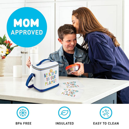 Fit & Fresh Insulated Lunch Box for Kids Boys & Girls, Lunch Bag for Kids with 2 Reusable Snack Bags, School Lunch Box, Cypress Be Kind to Our Planet