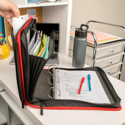 Five Star Zipper Binder, 2 Inch 3-Ring Binder for School, 6 Pocket Expanding File, 880 Sheet Capacity, Red (72538)