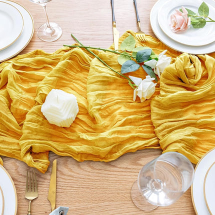 Wokceer Cheesecloth Table Runner Gold 10FT Boho Gauze Runner, 12 Pack