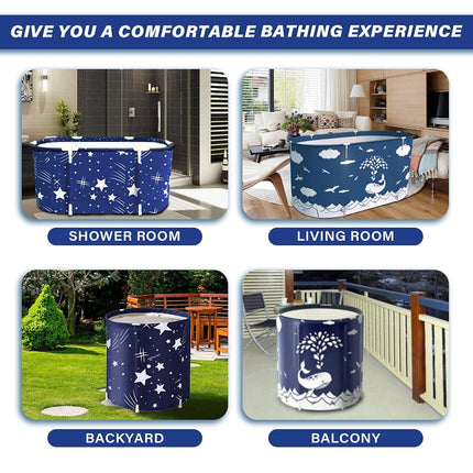 BDL Portable Folding Bathtub Soaking Bath Tub, Separate Family Bathroom SPA Tub for Adult, Freestanding Bathtub for Shower Stall,Thickening with Thermal Foam to Keep Temperature Starry Night Blue