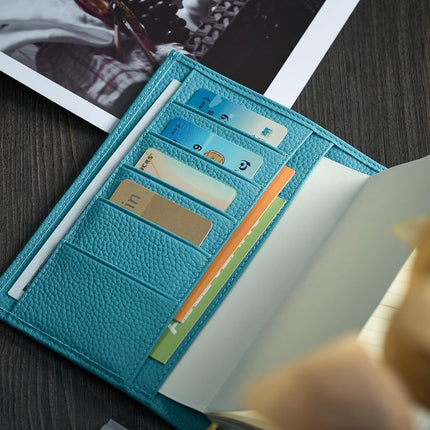 Ox Knight Leather A6 Notebook Cover - Deluxe Planner Cover Fits Hobonichi Techo, Stalogy, Midori MD Planner, and More - with Pen Loop, Card Slots, Back Pocket, and Bookmarks (Light Blue), 5.12Wx6.61L