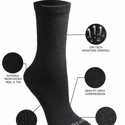 Dickies Women's Dri-tech Essential Moisture Control Crew Socks, Available in S-XL (6, 12 Pairs), Black Solid (12 Pairs), M