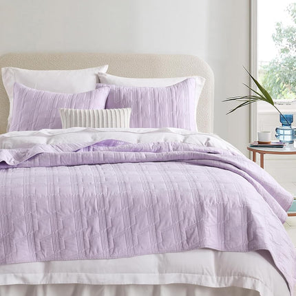 HORIMOTE HOME 100% Cotton Quilt Set Queen Size, Lavender Pre-Washed 3-Piece Bedspread Coverlet Set, Cozy Lightweight Stitching Bedding Cover with 2 Shams in Geometric Pattern for All Season