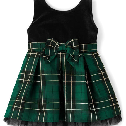 The Children's Place Baby Girls' and Toddler Sleeveless Dressy Dresses, Spruceshad Plaid Velour, 3T