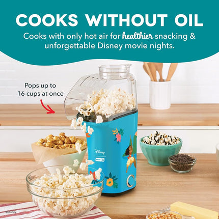 Disney Dash Fresh Pop Popcorn Maker - Oil-Free, Air Popcorn Popper - With Measuring Cup & Recipe Guide - Perfect for Movie Nights - 16 Cups, Moana