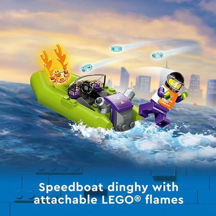 LEGO City Fire Rescue Boat Toy for 5+ Year Old Boys & Girls, Building Set with a Floating Toy Boat and 3 Firefighter Minifigures, Kids' Construction Toys, Birthday Treat 60373