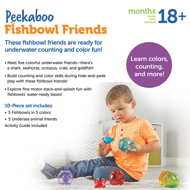 Learning Resources Peekaboo Fishbowl Friends, 10 Pieces, Ages 18 Months+, Learning Toys, Baby Toys, Educational Toys, Fish Toys, Animal Toys, Bath Toys, Blue,green,orange,purple,red (LER6814)