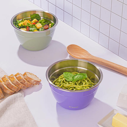 S'well Stainless Steel Salad Bowl Kit 64 Ounces Mountain Sage Comes with 2 Ounces Condiment Container and Removable Tray for Organization Leak-Proof, Easy to Clean, Dishwasher Safe