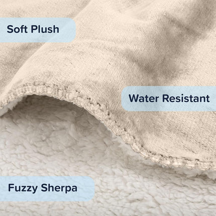 PETMAKER Dog Blanket - 80x100in Reversible Sherpa Blanket - Throw Blankets for Bed, Couch, Crate or Car - Machine Washable Puppy Essentials (Cream)